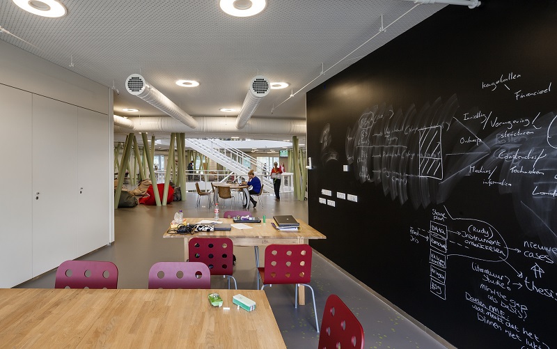 Klaslokaal met krijtbord